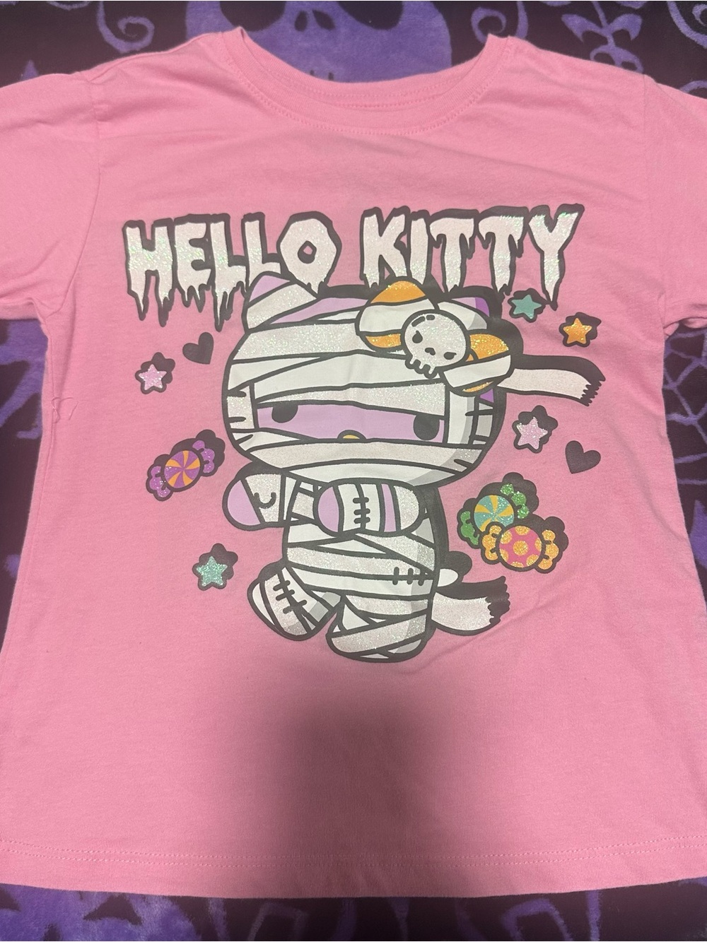 Hello Kitty Pink Mummy Graphic Tee with Colorful Candy Accents